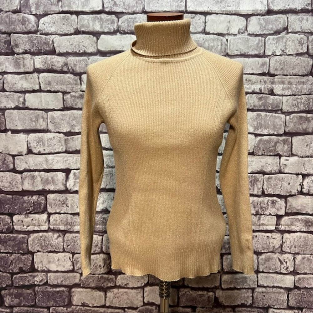 Raisey Gold Ribbed Turtleneck Sweater Size XL